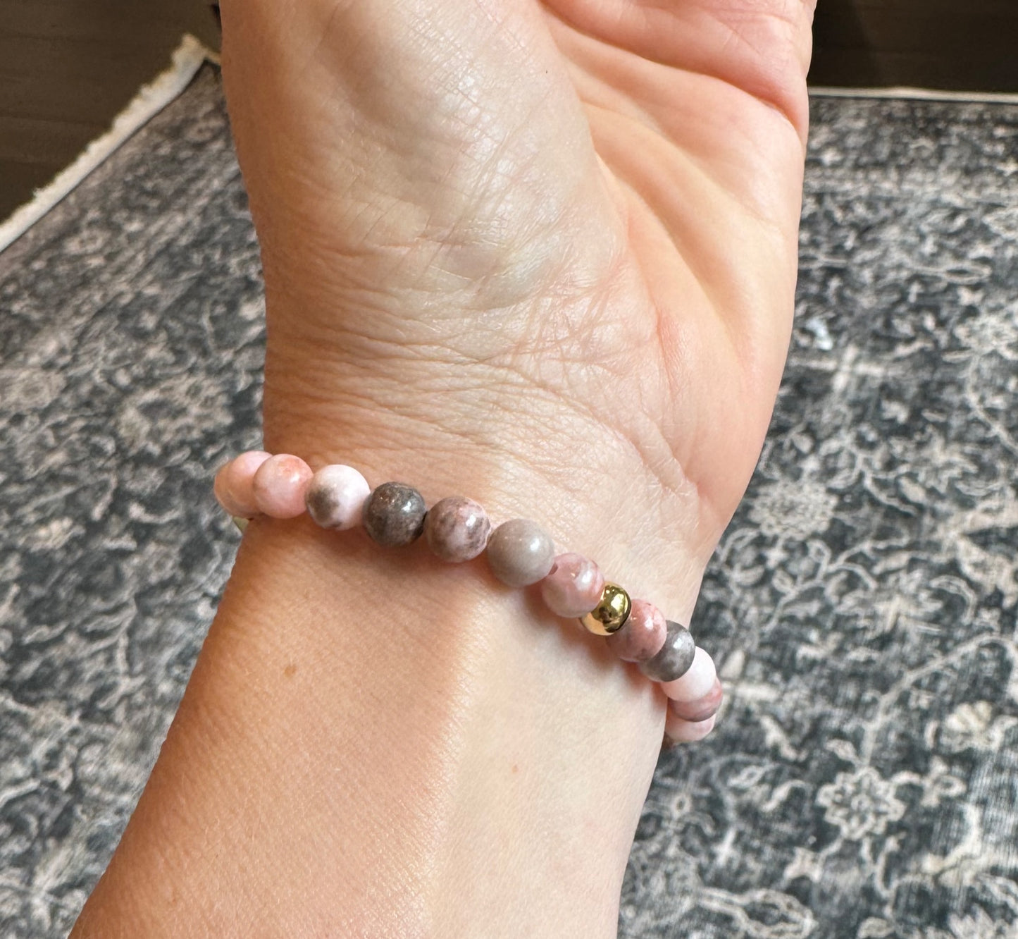 Pink and multicolor beads.